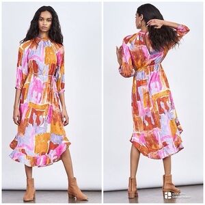 Maeve Anthropologie Jessamine Mock Neck Midi Multicolor Patchwork Size Medium